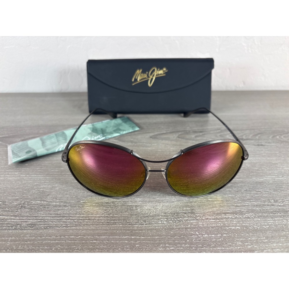 Maui Jim MJ547-14 Round Aviator Sunglasses Gunmetal Titanium Pink Mirror Polariz